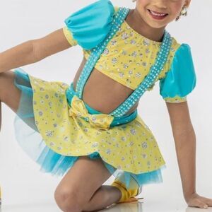 Glamour solo dance costume tutu yellow polkadot rhinestone embellished MC